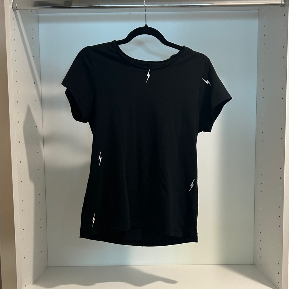 Black Short Sleeve Tee with White Lightning Bolt Accents